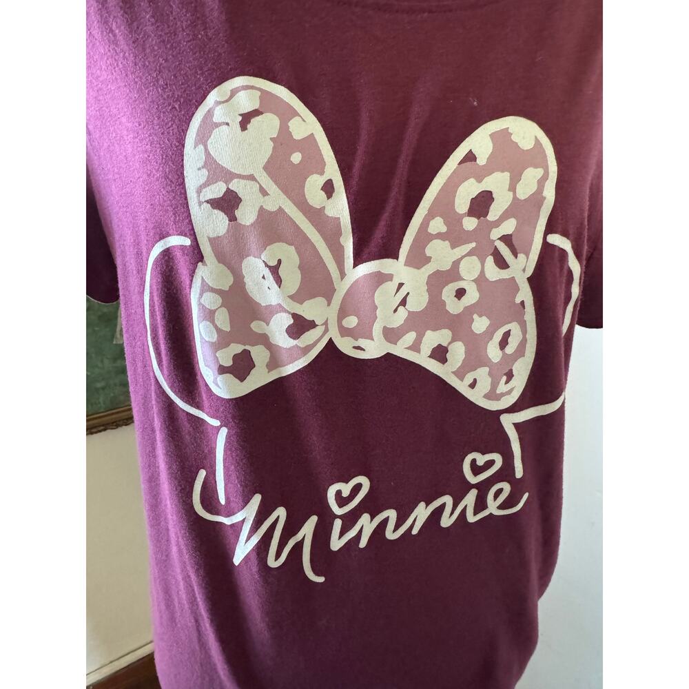 Disney Minnie Mouse Leopard Bow Graphic Tee Burgundy Size S - Picture 3 of 7